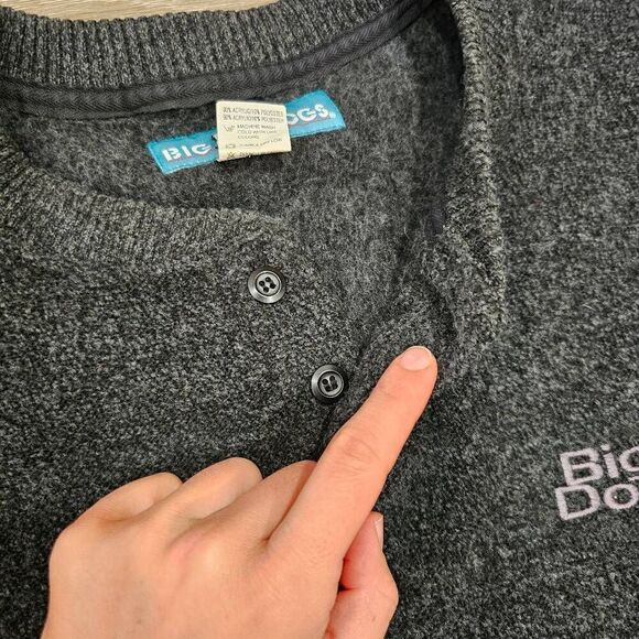 Big Dogs Vintage Black Fuzzy size medium Henley Sweater - Picture 5 of 11